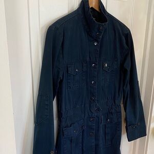 Obey Women's Navy Jacket Long Military Utility Snap buttons Coat